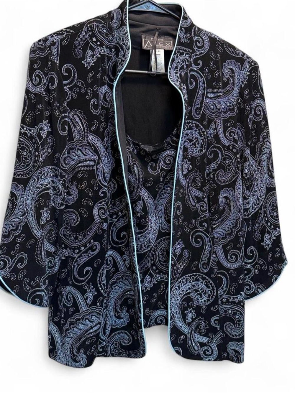 NWT Alex Evenings Whimsigoth Paisley Glitter Twin Set Petite Large Jacket Top
